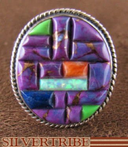 Silver Jewelry Magenta Turquoise Multicolor Ring Size 5-1/2 NS37924